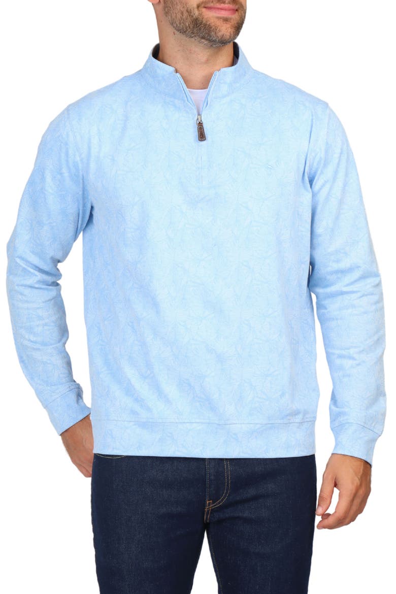 Tonal Tropical Print Micro Pique Pullover, Main, color, LIGHT BLUE