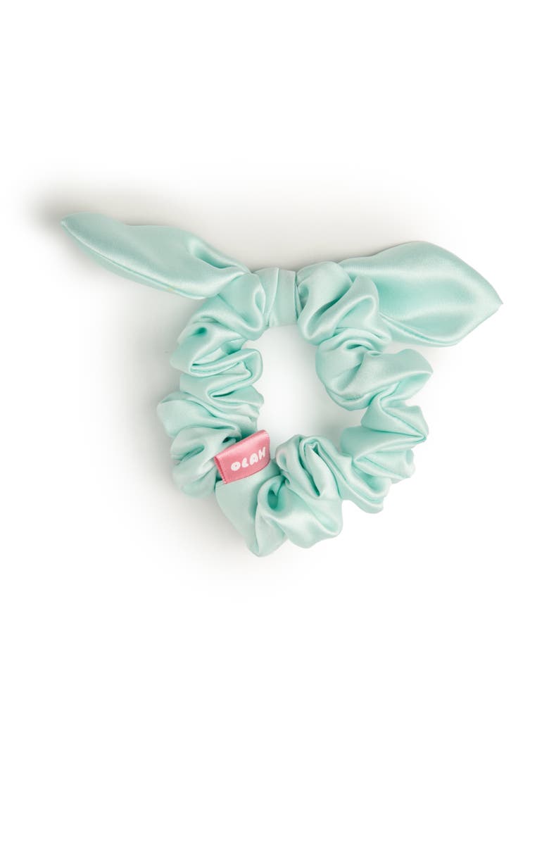 OLAH Bunny Ear Silk Hair Tie Scrunchie, Main, color, Blue