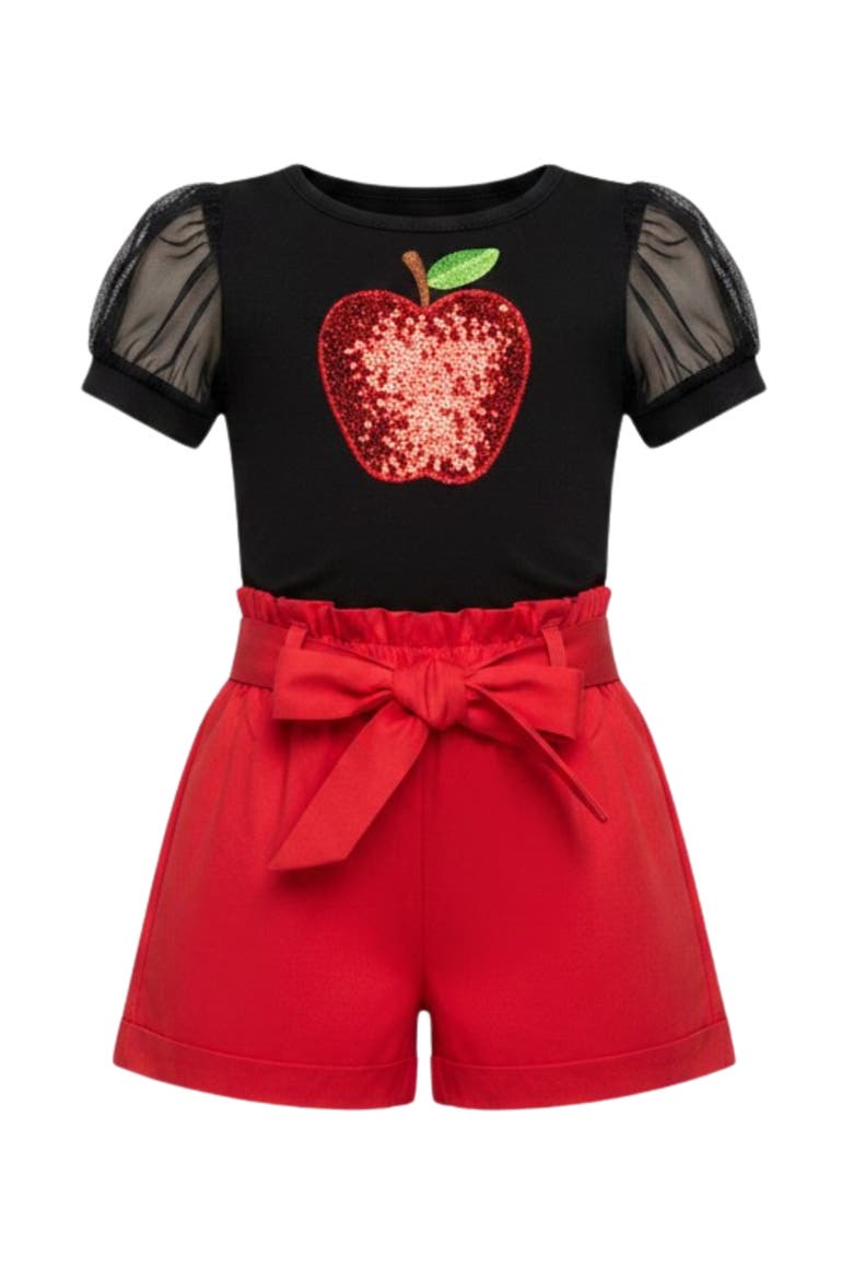 Apple Of My Eye Top and Paperbag Short Set, Main, color, Black