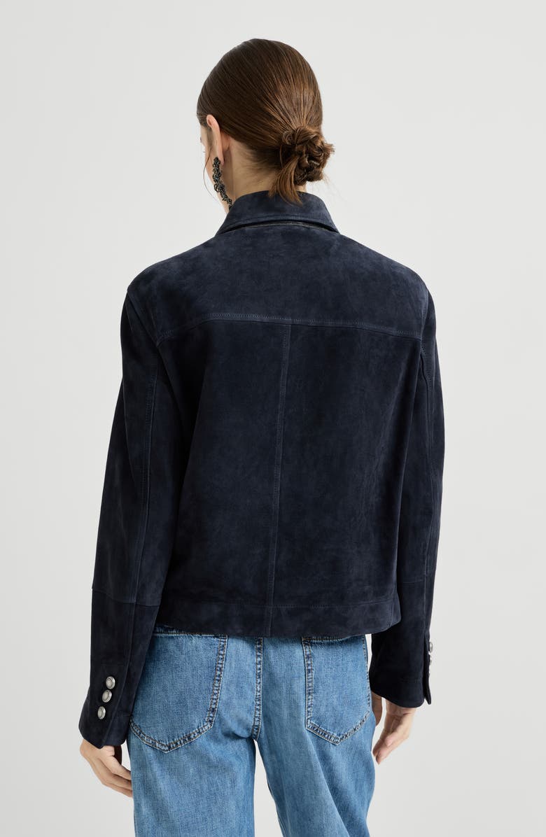 Brunello Cucinelli Couture suede cropped pea coat, Alternate, color, Blue