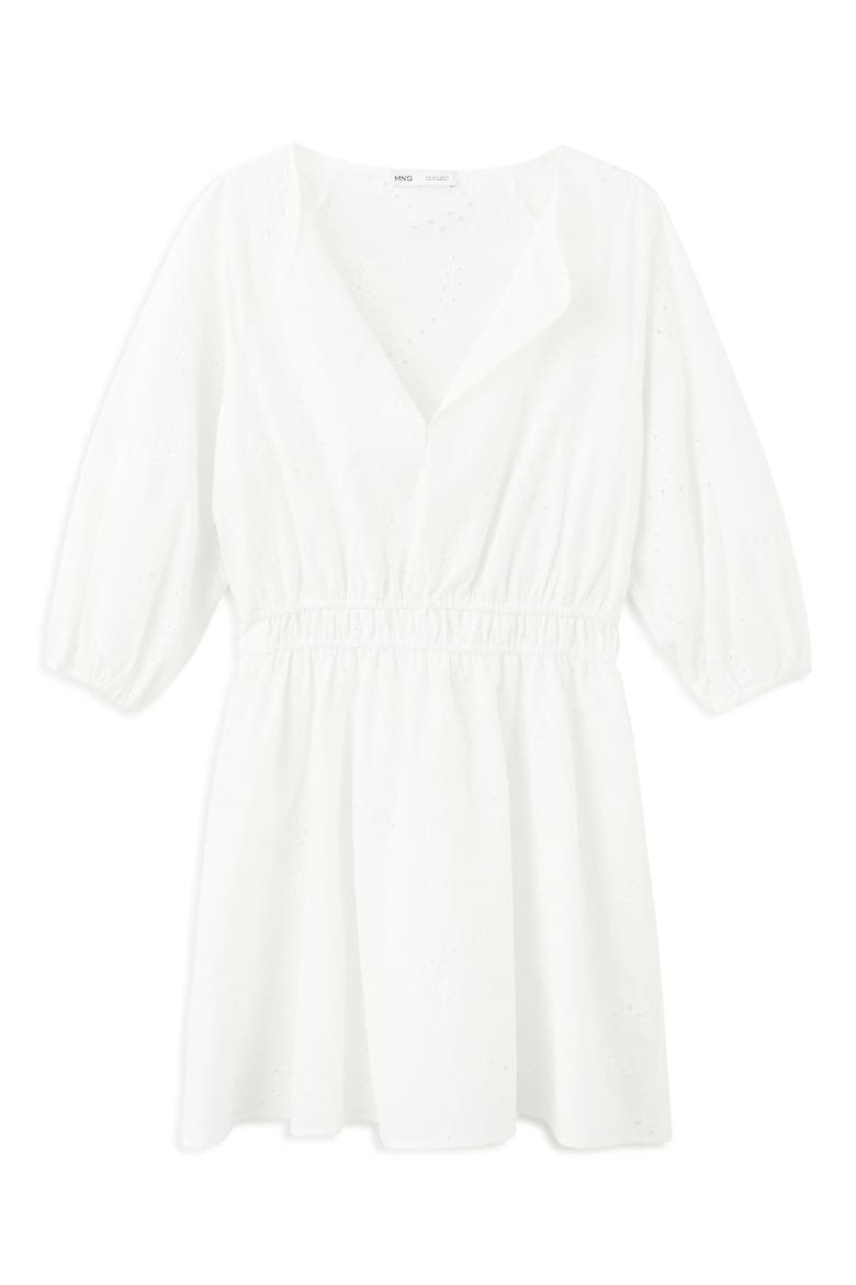 Floral Embroidered Cotton Minidress, Alternate, color, WHITE