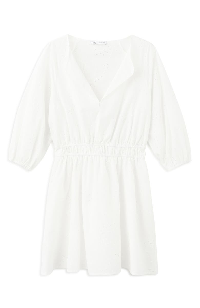 MANGO Floral Embroidered Cotton Minidress, Alternate, color, White
