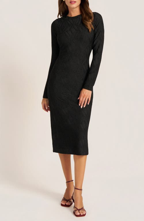Matty M . Jasper Texture Long Sleeve Midi Dress In Black