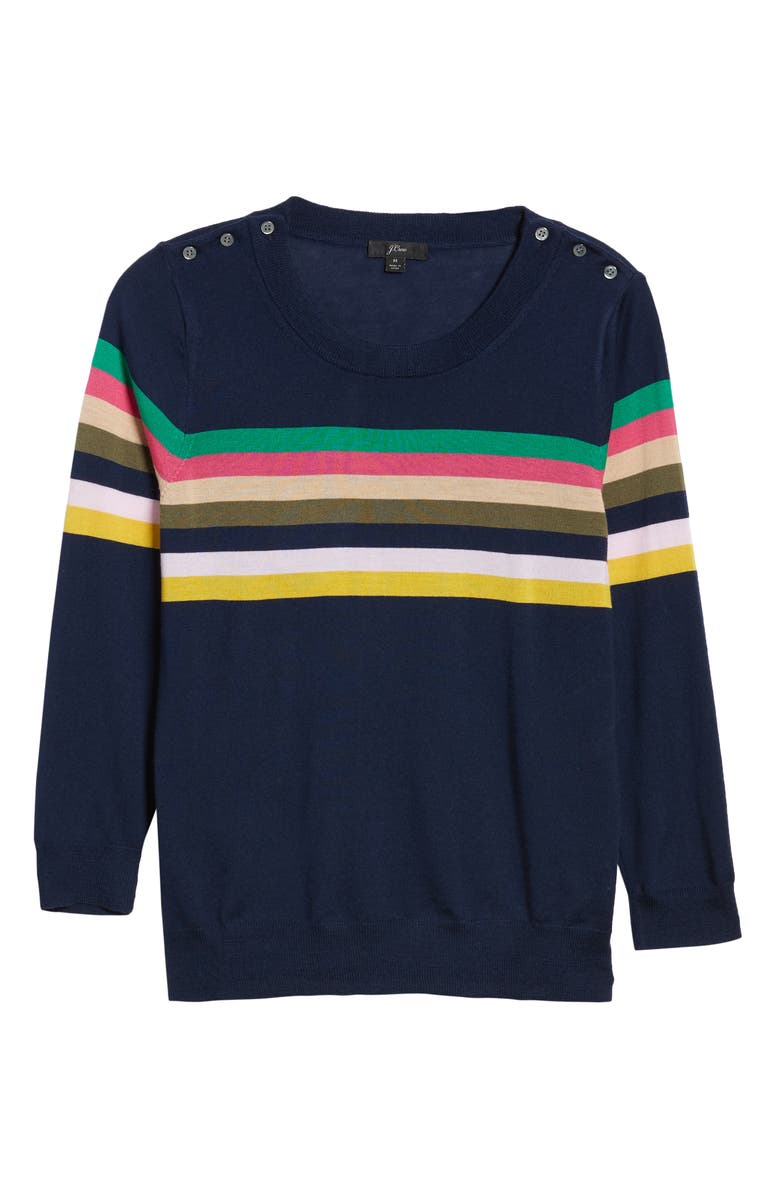 J.Crew Tippi Sweater in Multistripe with Shoulder Buttons, Alternate, color,