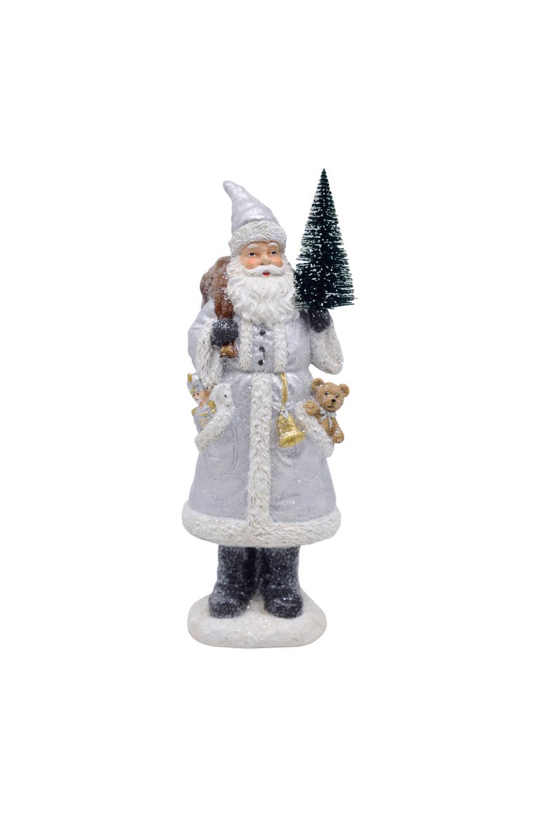 Transpac Resin Silver Gold Santa with Tree Decorative Figurine Holiday Decor, Main, color, Red