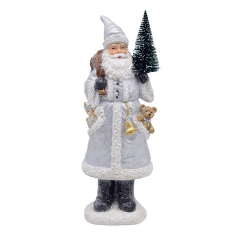 Resin Silver Gold Santa with Tree Decorative Figurine Holiday Decor