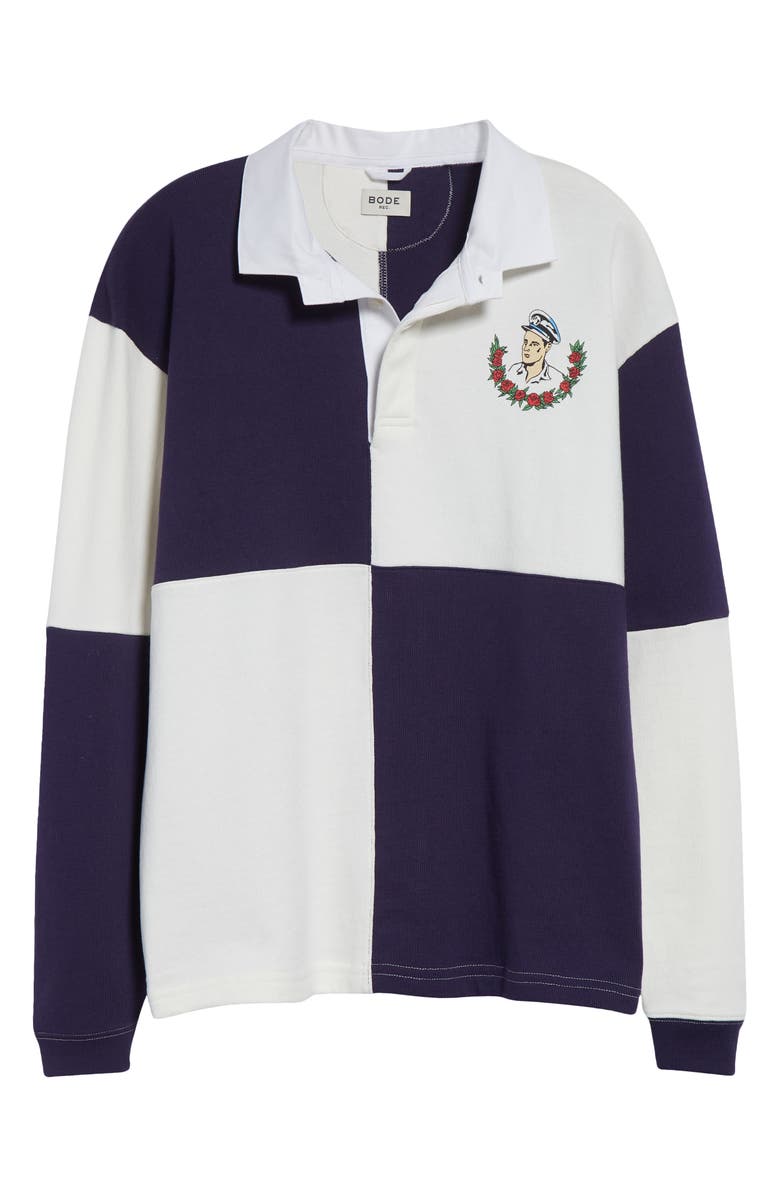 Bode Grandfather Colorblock Polo, Alternate, color, Navy/ White