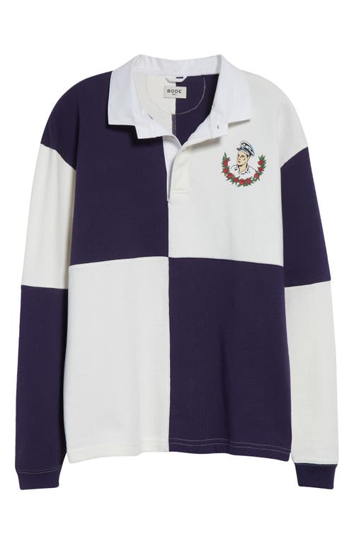 Bode Mens Navy White Grandfather Contrast-panels Cotton-knit Polo Shirt In Navy/white