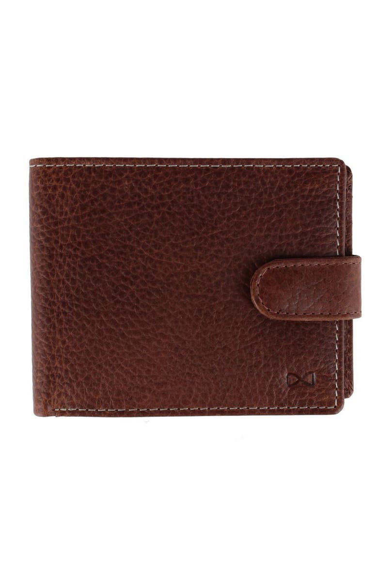 Parker Pebbled Leather Bi-Fold Wallet with ID Window and Popper Fastener, Main, color, Brown