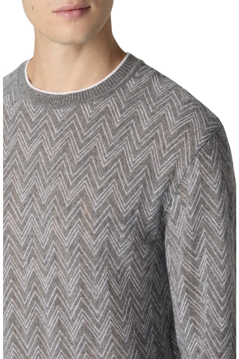 Crew-neck Cashmere Pullover With Zigzag Pattern, Alternate, color, Grey