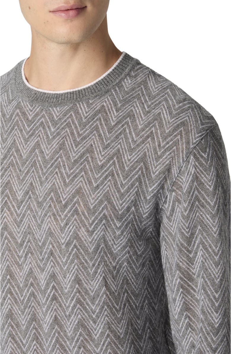 Missoni Crew-neck Cashmere Pullover With Zigzag Pattern, Alternate, color, Grey