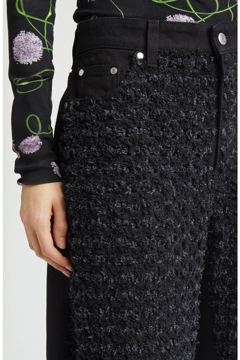 Relaxed Laser Bouclé Barrel Leg Jeans, Alternate, color, BLACK