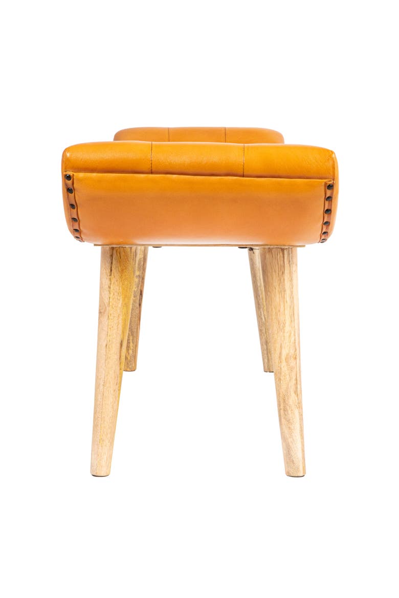Wood and Goat Leather Bench, Camel, Alternate, color, Natural