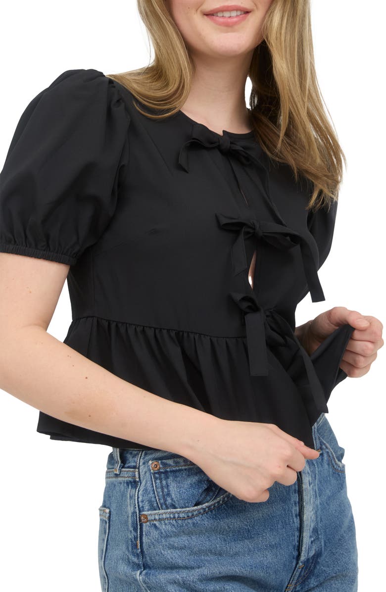 Blu Pepper Bow Embellished Peplum Top, Alternate, color, Black