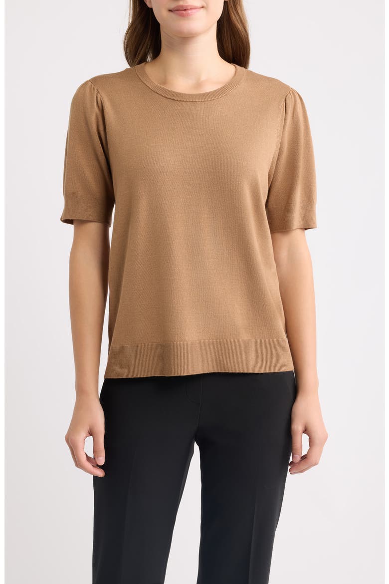 Puff Sleeve Crewneck Sweater, Main, color, VICUNA