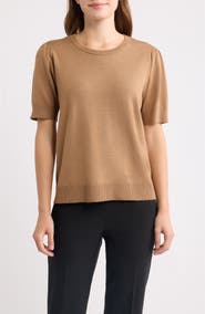 AK ANNE KLEIN Puff Sleeve Crewneck Sweater