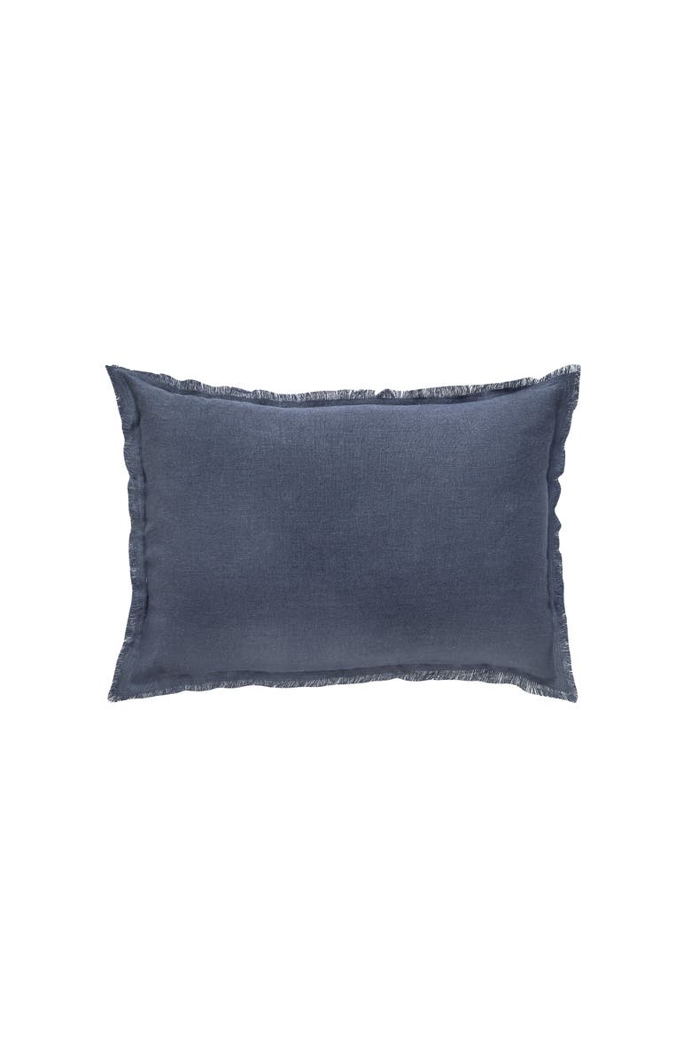 Soft Fringe Linen Pillow with Down Insert, Main, color, Navy Blue