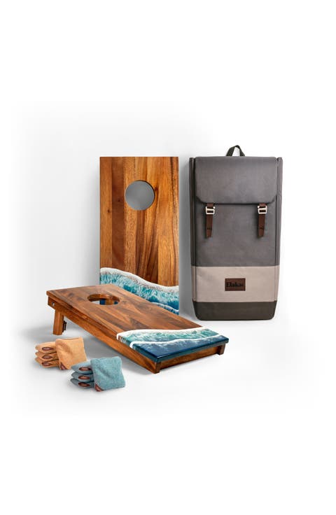 1ft x 2ft Beach Epoxy Resin Wood Compact Travel Cornhole Board Set