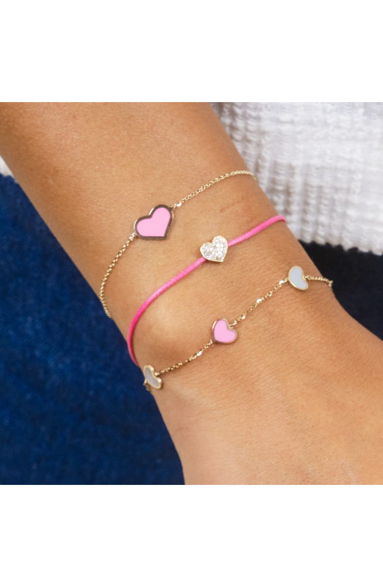 The Lovery Fine Jewelry Mother of Pearl and Bubblegum Pink Mixed Heart Station Bracelet, Alternate, color, Mother Of Pearl Bubblegum Pink