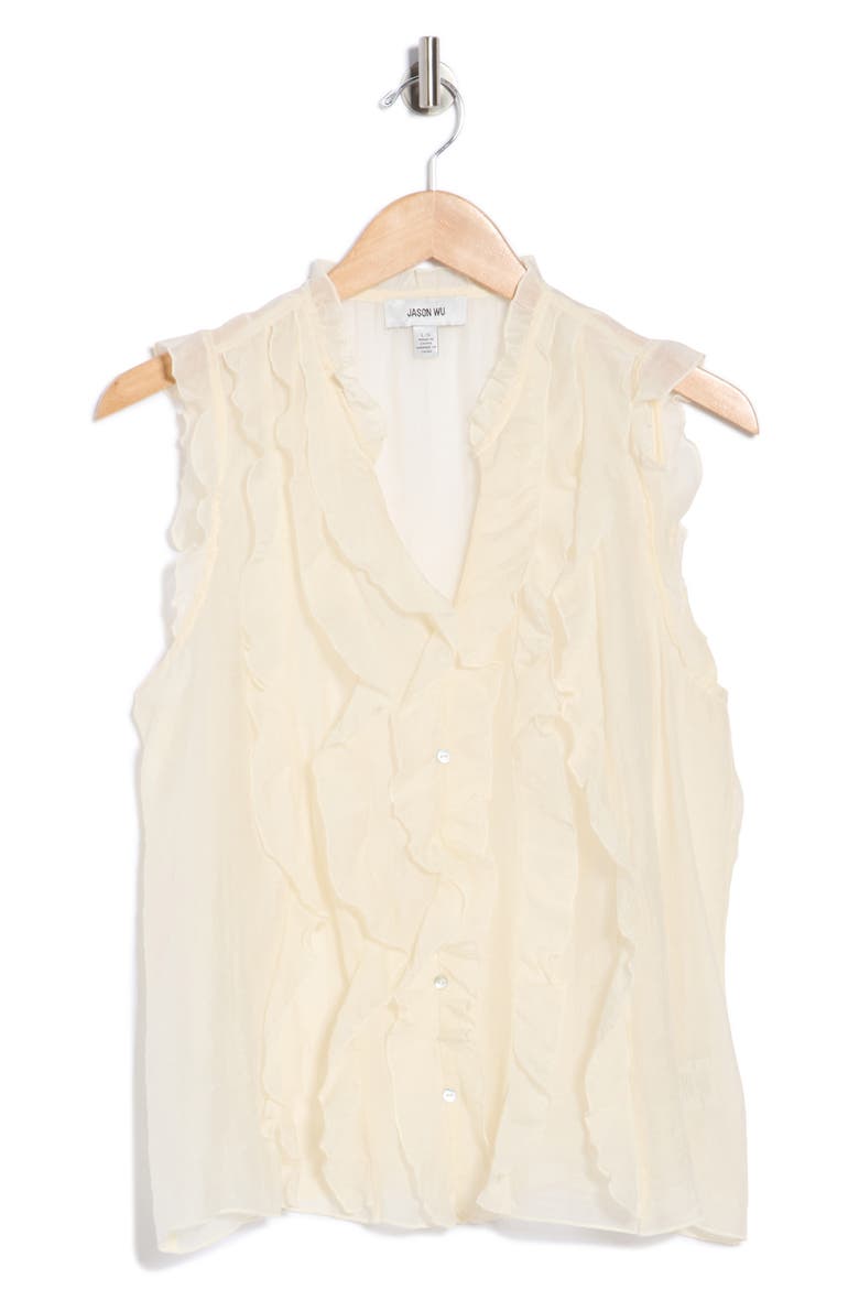 Ruffle Front Sleeveless Button-Up Top, Alternate, color, IVORY