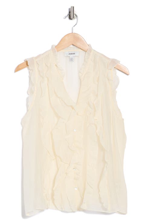 Ruffle Front Sleeveless Button-Up Top