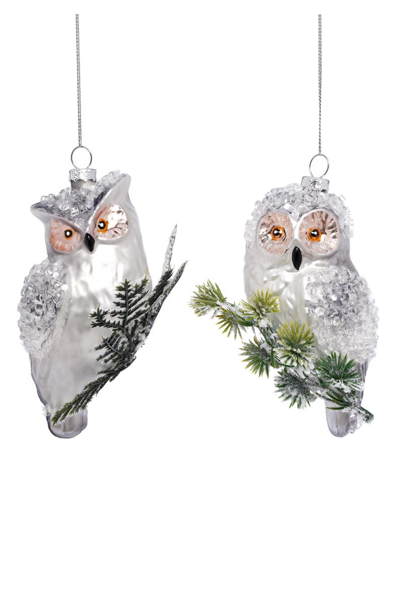 Owl on Branch Ornament, Set of 6, Main, color, Silver