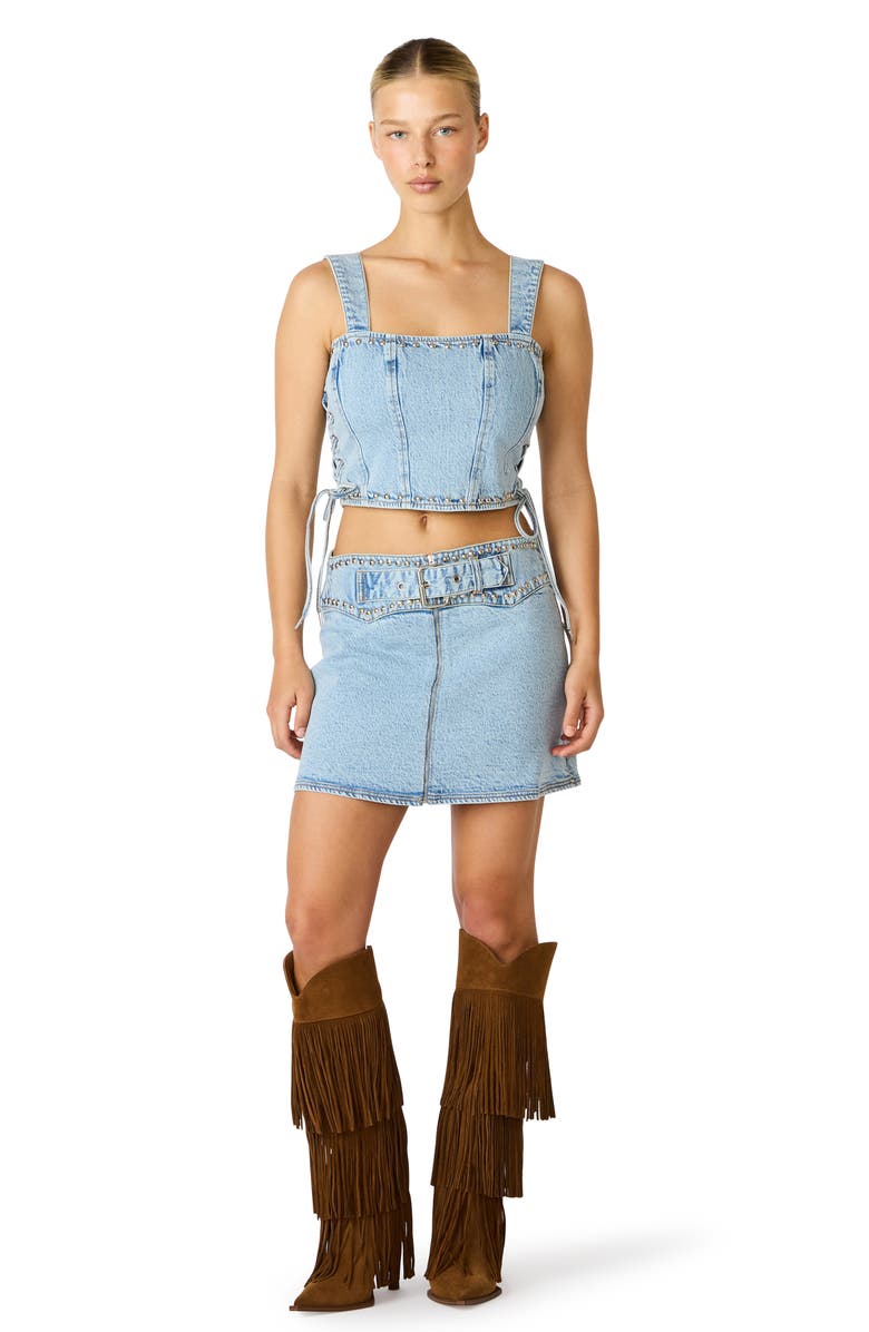 Steve Madden Babe Denim Corset Top, Alternate, color, Hazey Blue