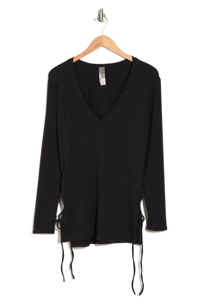 GO COUTURE V-Neck Dolman Sleeve Double Lace-Up T-Shirt, Alternate, color, Black