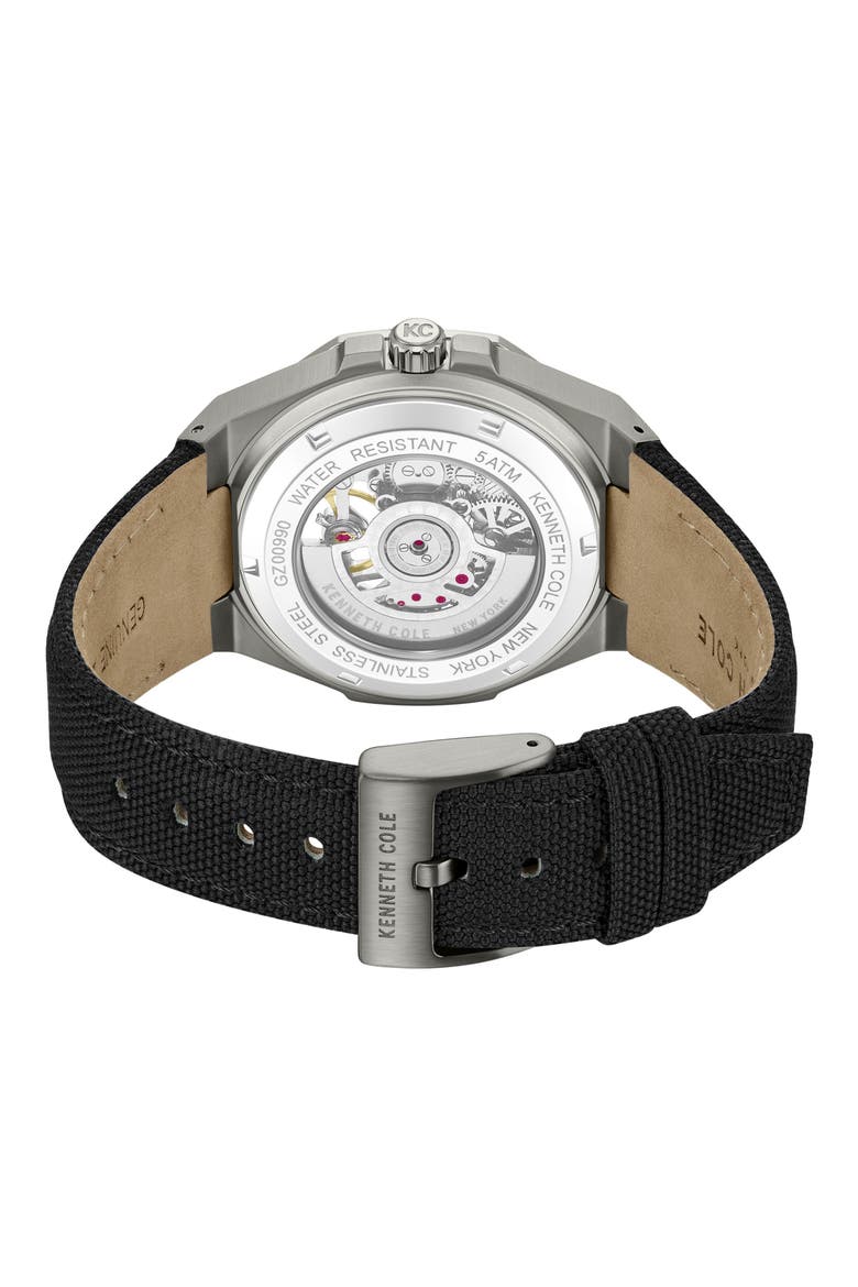 Benson Skeleton Automatic Nylon Strap Watch, 42mm, Alternate, color, BLACK