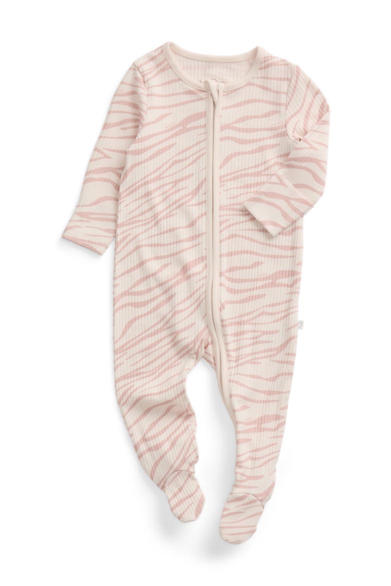 Ribbed Two Way Zip-Up Sleepsuit, Main, color, Zebra Rose