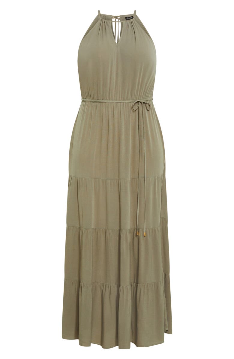 City Chic Stacey Keyhole Tiered Maxi Dress, Alternate, color, Olive