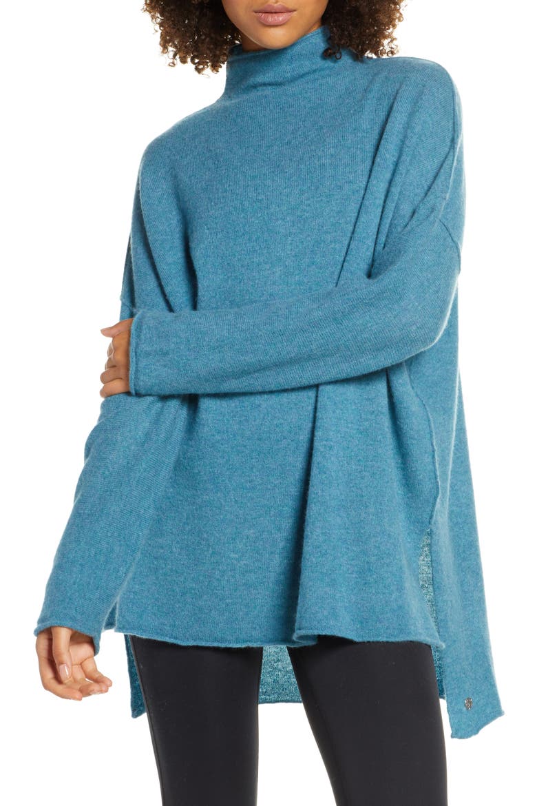 Elevate Oversize Wool & Cashmere Mock Neck Pullover, Main, color, BLUE AURORA HEATHER