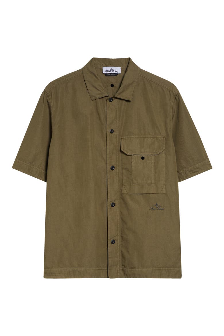 Cotton & Nylon Ripstop Short Sleeve Button-Up Shirt, Alternate, color, MILITARY GREEN