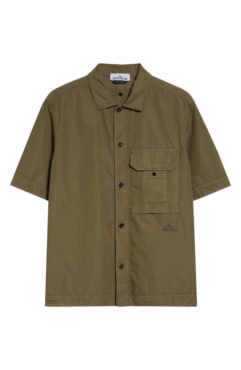 Stone Island Cotton & Nylon Ripstop Short Sleeve Button-Up Shirt, Alternate, color, Military Green