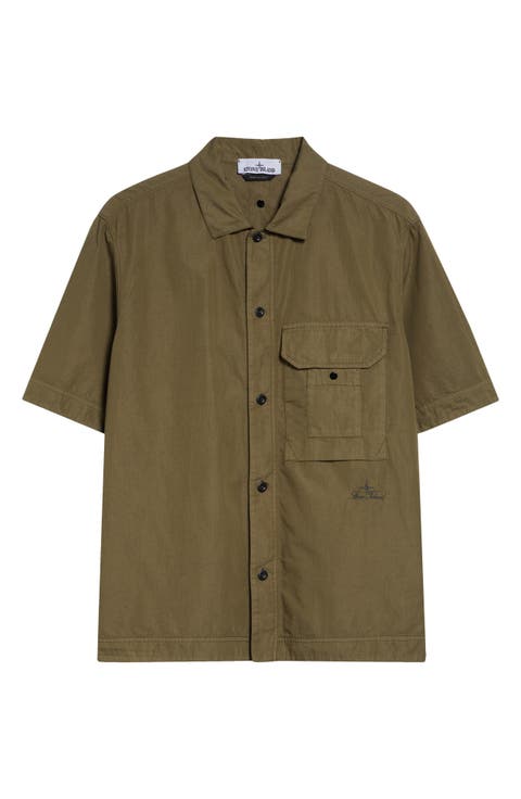 Cotton & Nylon Ripstop Short Sleeve Button-Up Shirt