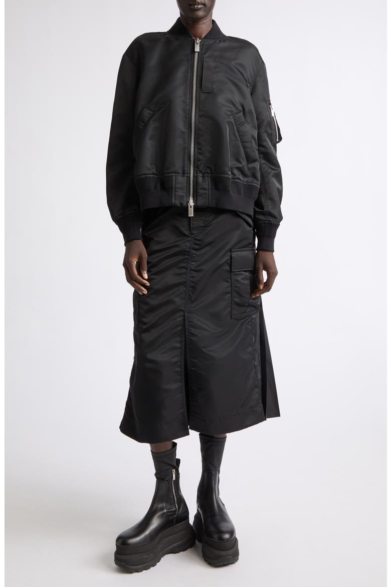 Nylon Twill Bomber Jacket, Alternate, color, BLACK