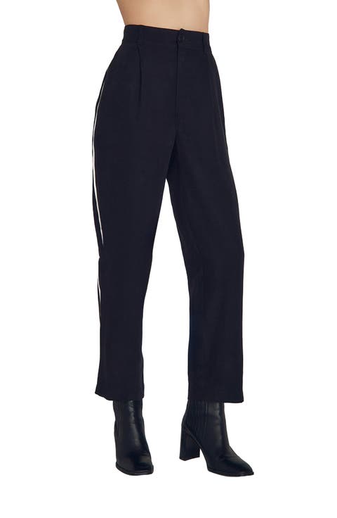 Piped High Waist Ankle Pants