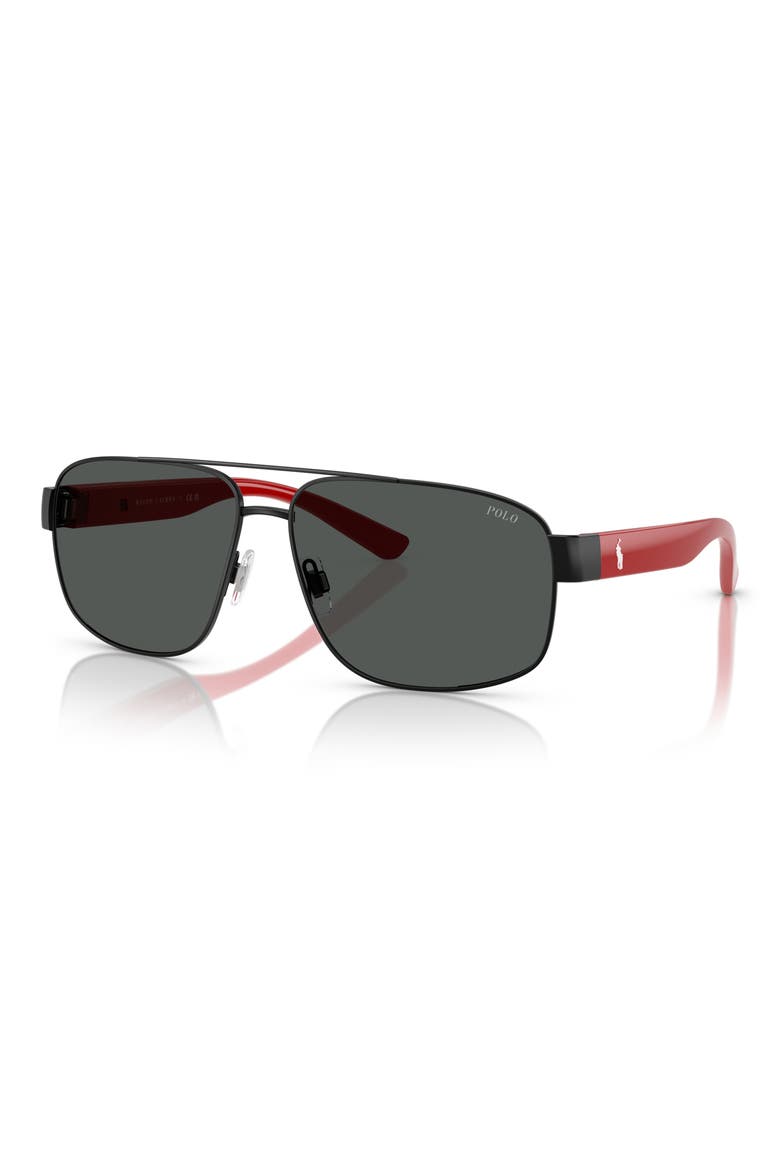 62mm Oversize Pilot Sunglasses, Alternate, color, SEMI SHINY BLACK / DARK GREY