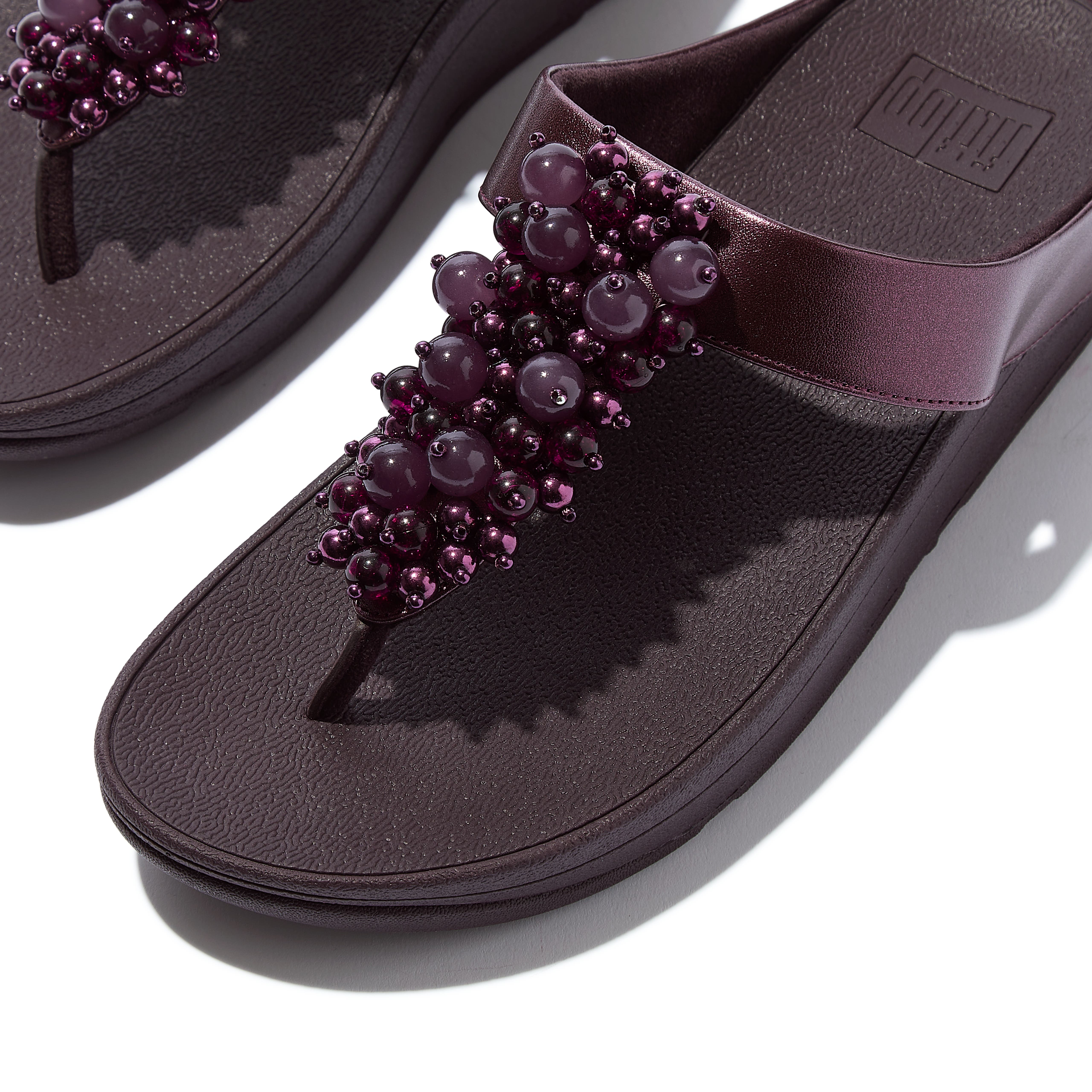 Fino Bauble-bead toe-post sandals, Alternate, color, Metallic Plumberry