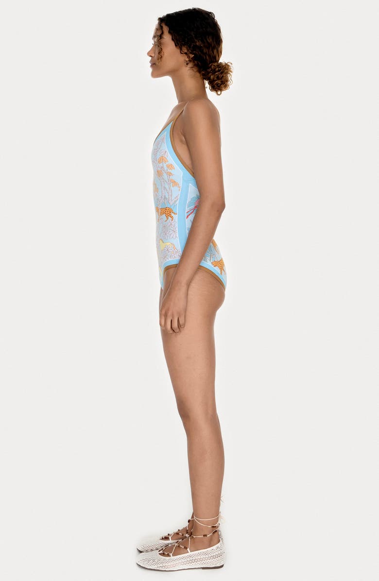 Jessie Zhao New York Jungle Adventure Reversible V-Neck One-Piece Swimsuit, Alternate, color, Blue