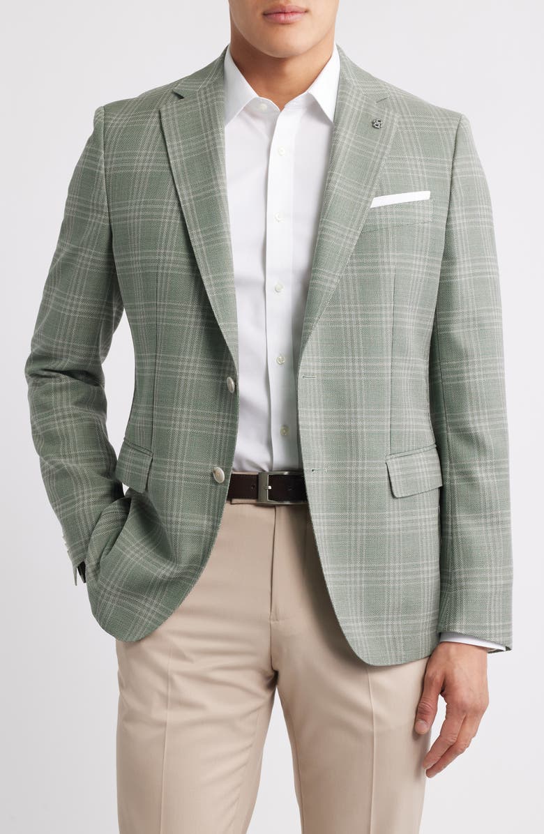 BOSS Hutson Plaid Virgin Wool Sport Coat, Main, color, Open Green