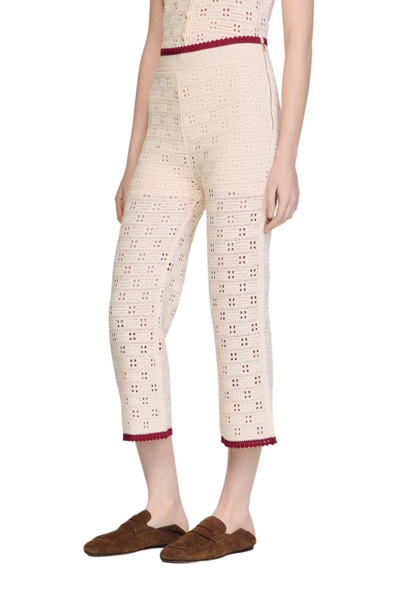 Crochet-look knit trousers, Alternate, color, Ecru