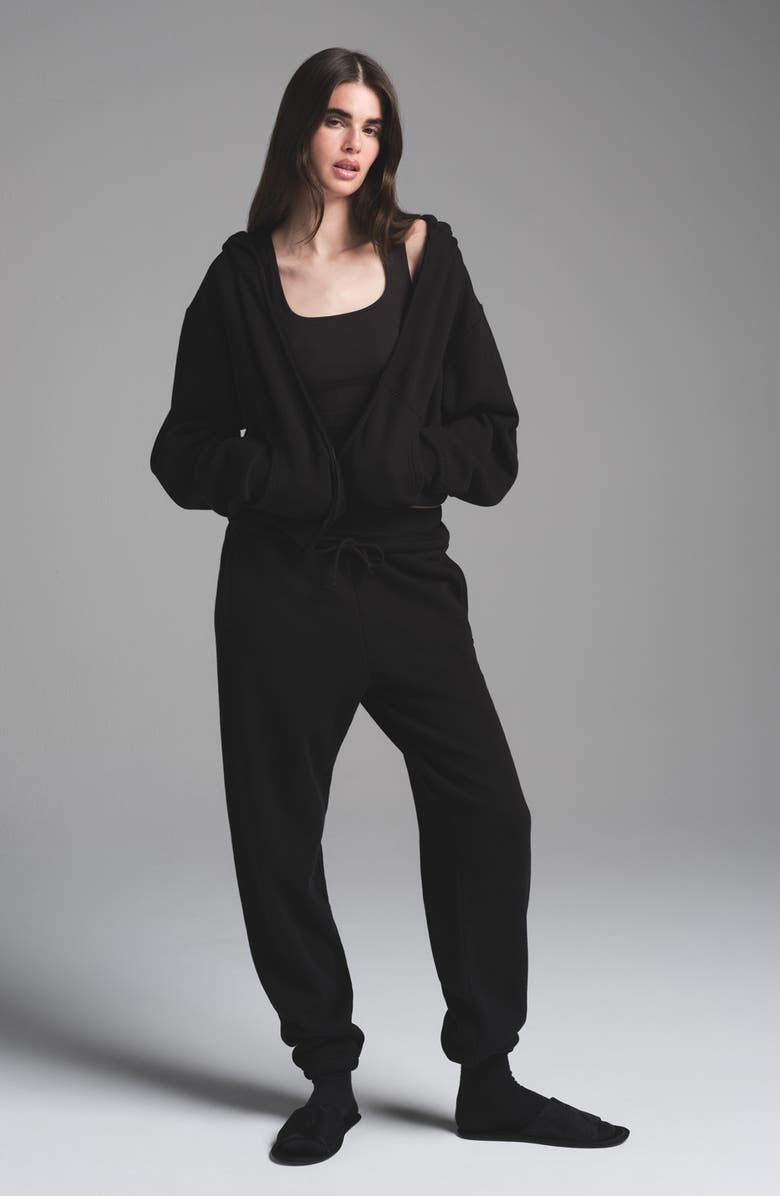 SKIMS Cotton Fleece Blend Classic Zip-Up Hoodie, Alternate, color, Onyx