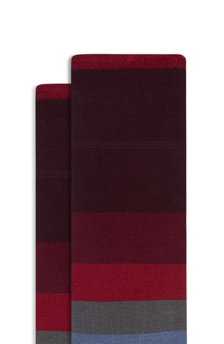 Bugatchi Stripe Mercerized Cotton Blend Dress Socks, Alternate, color, Bordeaux