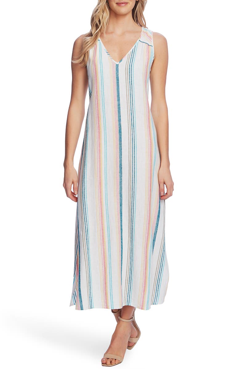 Vince Camuto Beach Haze Stripe Sleeveless Linen Blend Dress, Main, color, 