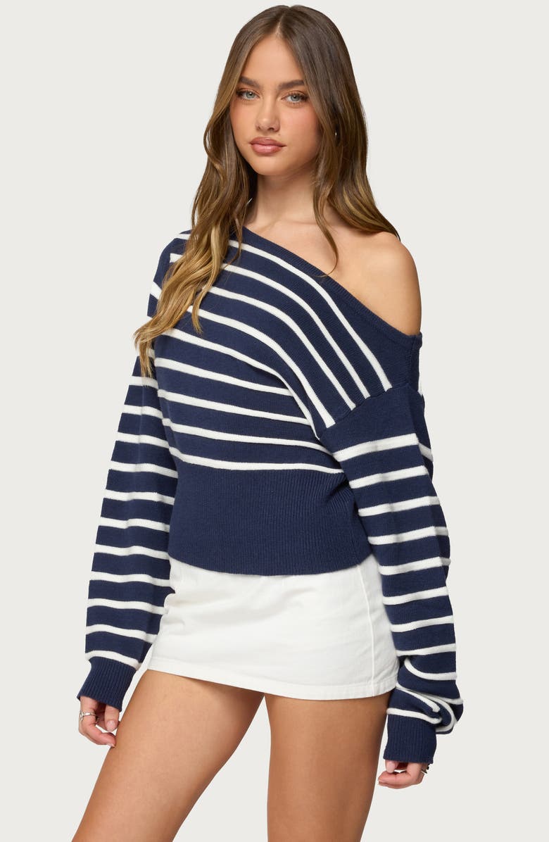 EDIKTED Mika Stripe Oversize Off the Shoulder Sweater, Alternate, color, 
