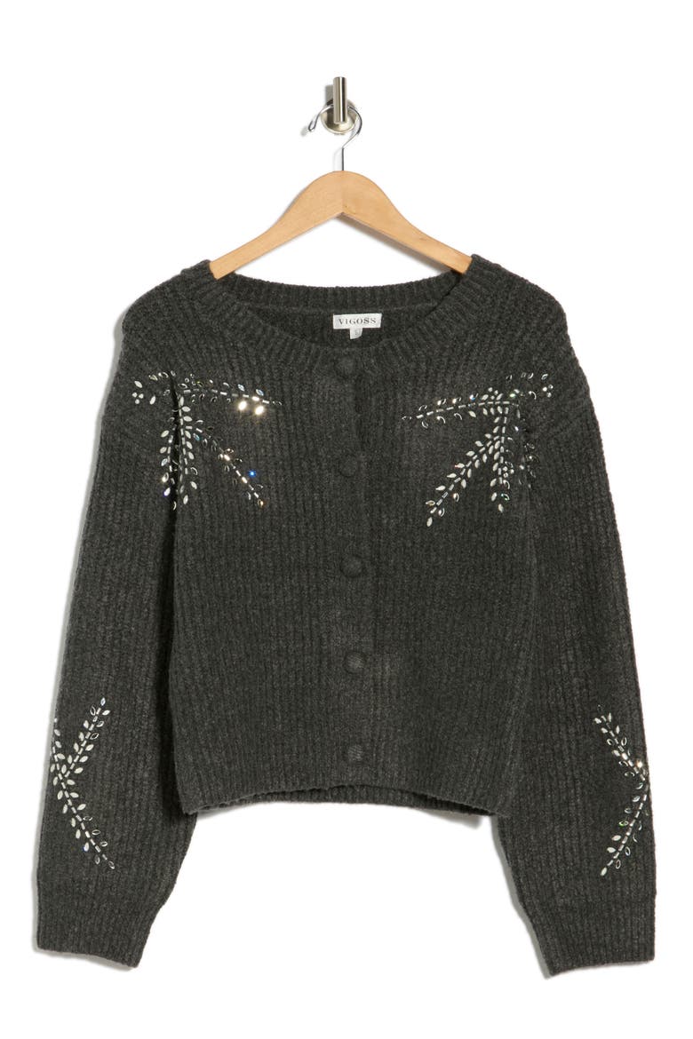 Rhinestone Crop Cardigan, Alternate, color, CHARCOAL GREY