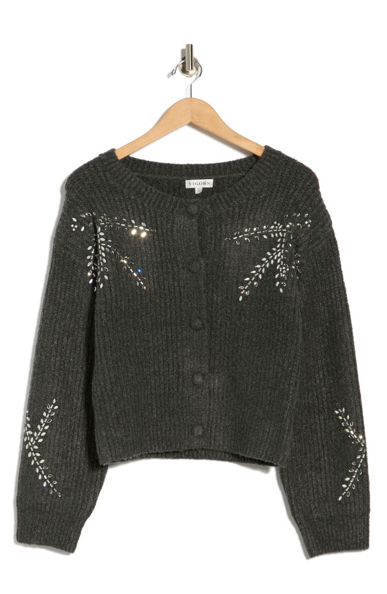 Vigoss Rhinestone Crop Cardigan, Alternate, color, Charcoal Grey