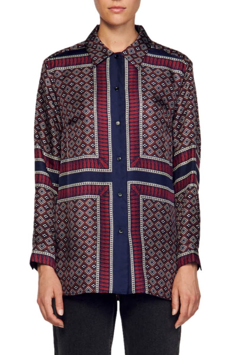 SANDRO Loane Foulard Print Silk Tunic, Main, color, 