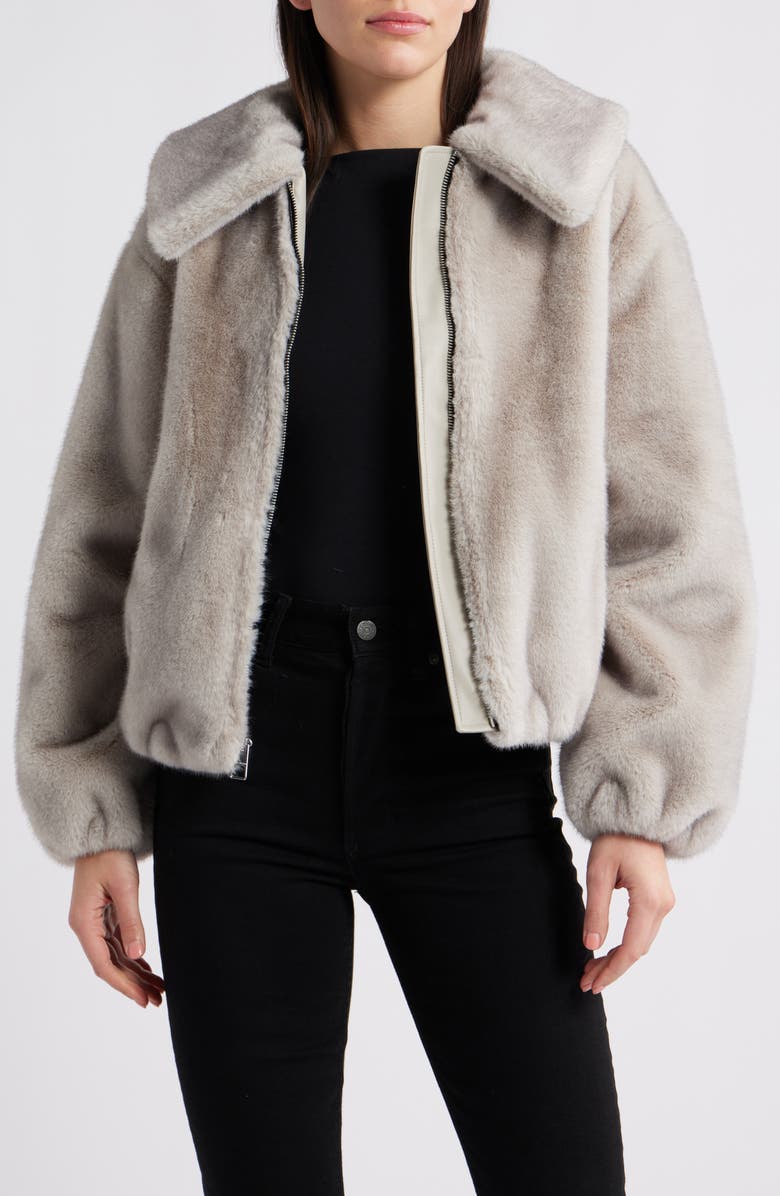 BCBGMAXAZRIA Channel Quilted Faux Fur Jacket, Alternate, color, Silver